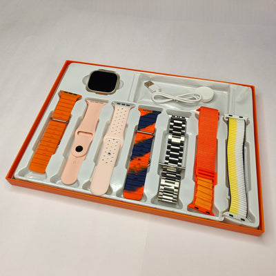 7 IN 1 Smart Watch Orange Edition Combo