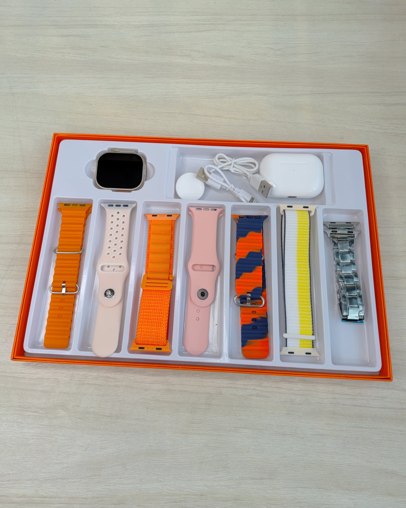 7 IN 1 Smart Watch Orange Edition Combo With Airpod Pro